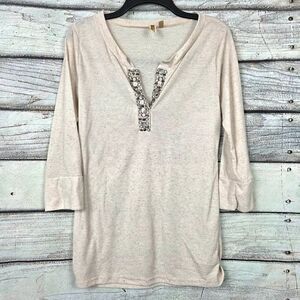 BKE Embellished Henley Top Cream XL USA